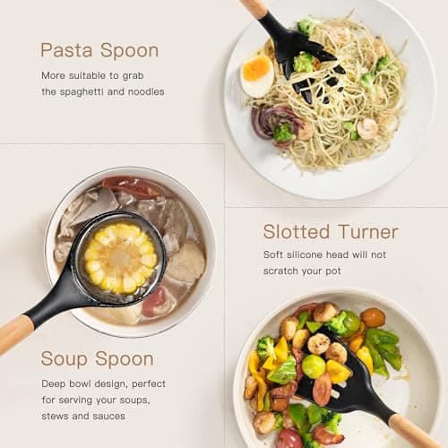 Astercook 39 PCS Kitchen Utensils Set, Silicone Cooking Utensil Sets with Wooden Handle, 446°F Heat Resistant Food Grade Spatula Set, BPA Free Kitchen Gadgets Tools Set & Spoons for Nonstick Cookware - Thumbnail 5