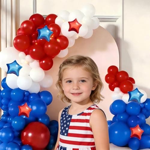 Red White Blue Balloon Garland Arch Kit 160Pcs Red White Blue Latex Balloons with Star Foil Balloons for 4th of July Nautical Patriotic Baseball Birthday Party Decorations - Thumbnail 4