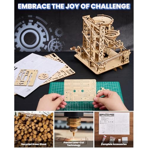 Uplike 3D Wooden Puzzles for Adults: 330 pcs 3D Mechanical Wood Marble Run with Roller Coaster Model Kit for Brian Teaser to Build - Christmas Hobbies Craft Kits Puzzles for Adults Home Decor Gifts - Thumbnail 5