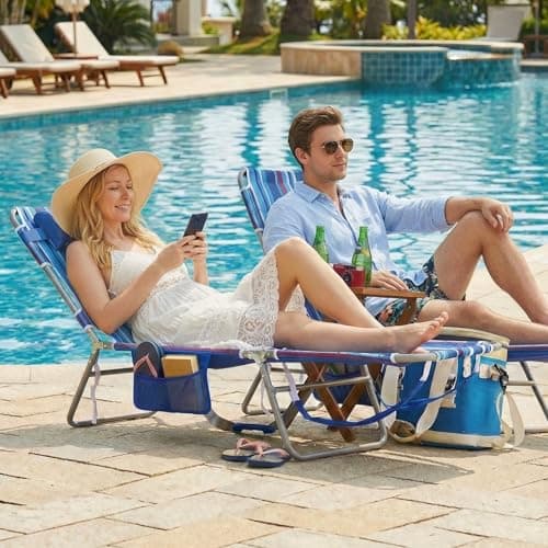 daystar SunnyFeel Beach Lounge Chair, Backpack Reclining Beach Chairs Lay Flat, Face Down Tanning Chair, Folding Camping Chairs Portable Camp Cot with Backpack Straps for Outdoor/Picnic/Lawn - Thumbnail 2