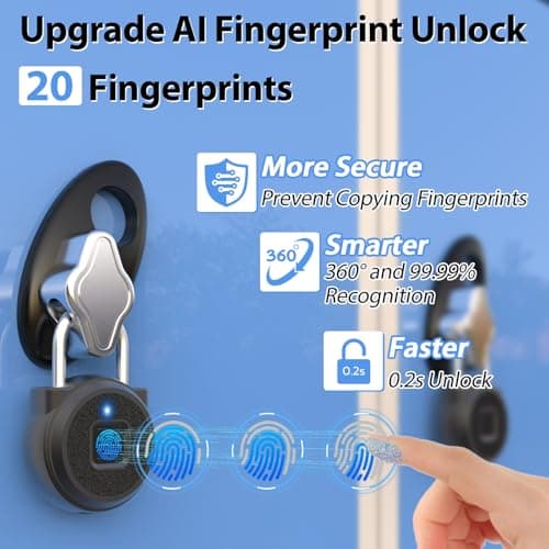 Keylesslife Fingerprint Padlock,Fingerprint Locker Lock,Biometric Smart Padlock Outdoor Waterproof Pad Lock for Locker Gym Fence Gate Toolbox Case Storage - Thumbnail 3