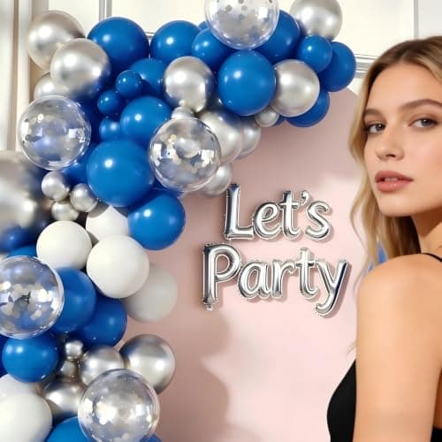 Royal Blue and Silver Balloon Garland Arch Kit, 160Pcs Navy Blue White Silver Latex Balloons with Confetti Balloons for Wedding Graduation New Year Birthday Party Decorations - Thumbnail 3
