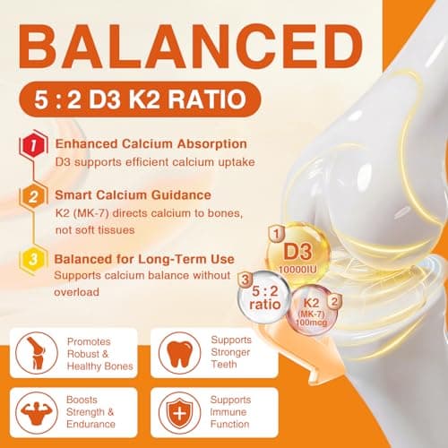 ZEBORA Vitamin D3 K2 - Maximum Strength 10000IU D3 & 100mg K2 as MK-7 - Heart, Bone, Immune Health & Antioxidan Defenses Support - Gluten-Free, Non-GMO, 120 Capsules - Thumbnail 4