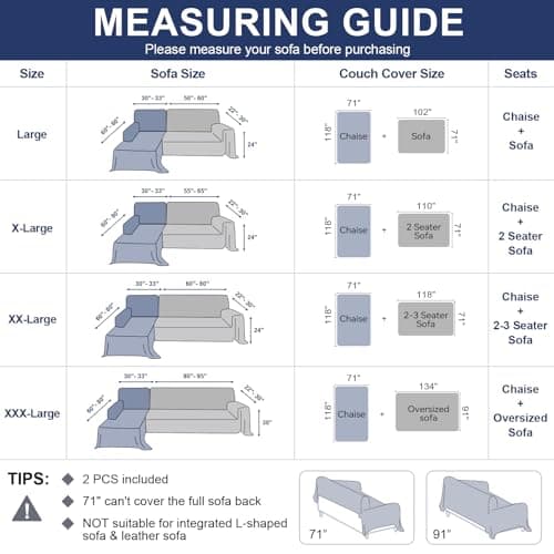 OstepDecor Sectional Couch Covers 2 Pieces, L Shaped Couch Cover Blanket, Sectional Sofa Cover Washable, Chaise Lounge Sofa Slipcovers Pet Furniture Protector for Dogs (71"x118"+71"x118", Blue) - Thumbnail 2