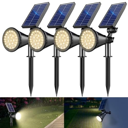 Solar Spotlight Outdoor Waterproof, 36 LED Outdoor Solar Lights with 2200mAh, 2-in-1 Wall or Ground Solar Flood Lights for Yard, Garden, Pathway, Auto On/Off Landscape Lighting- 4 Pack (Warm White) - Image 1