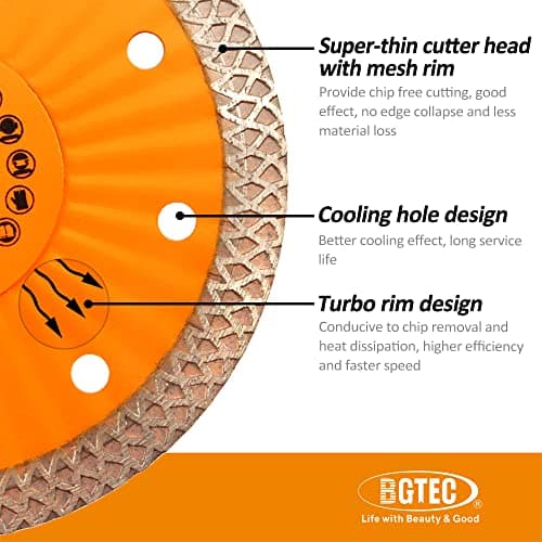 BGTEC Diamond Porcelain Saw Blades, 4 Inch/105MM Super-Thin Mesh Rim Diamond Cutting Disc with 7/8"-5/8" Arbor for Granite Tile Marble Ceramic Sandstone - Thumbnail 4