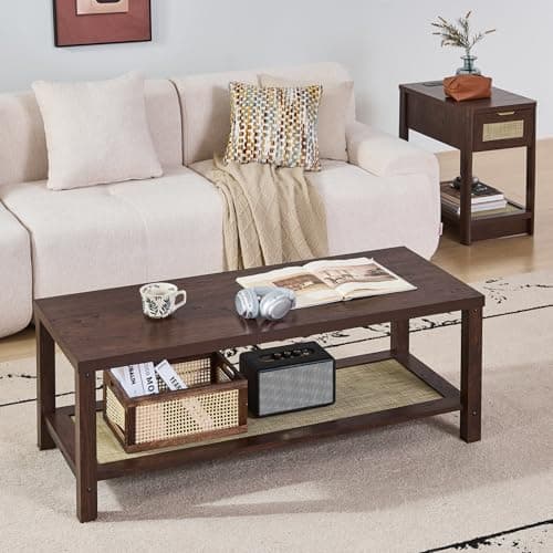 Lerliuo Farmhouse Coffee Tables for Living Room, Walnut - Thumbnail 6