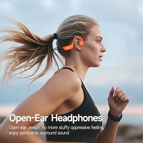 esonstyle Swimming Headphones Underwater - IP68 Waterproof Bone Conduction Headphones Bluetooth 6.0,Bone Conduction Earbuds with 8G MP3 for Swimming Running Cycling Sports (Orange) - Thumbnail 3