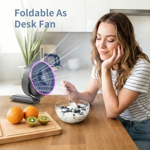 KinYiLO Ultra Large Handheld Fan, 6 Inch Strong Airflow Portable Hand Fan, 6000mAh Battery Personal Fan with 100 Speed, 5-30 Hours Working Time, 135° Foldable for Travel Camping Hiking Outdoor (Grey) - Thumbnail 4