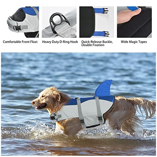 Dogcheer Dog Life Jacket Shark, Adjustable Dog Swim Life Vest for Swimming Boating with Superior Buoyancy & Rescue Handle, Ripstop Pet Float Vest Coat for Small Medium Large Dogs - Blue, S - Thumbnail 5