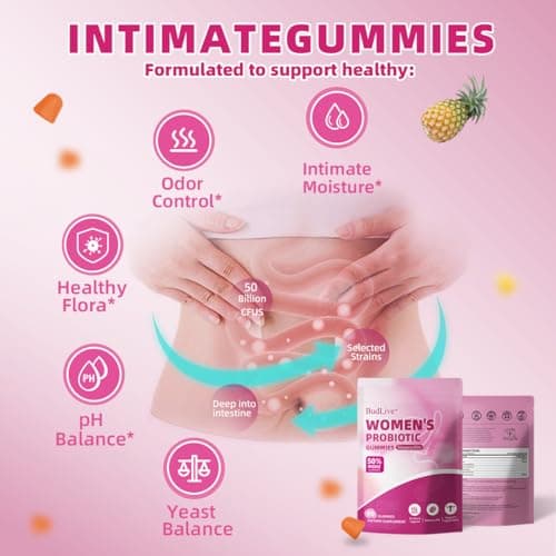 Vaginal Probiotics Gummies for Women, pH Balance for Women, Feminine Probiotics Gummy for Vaginal Health, Odor Control, Gut Health, Immune Support, Pineapple Probiotic Gummies for Woman, 90 Count - Thumbnail 2