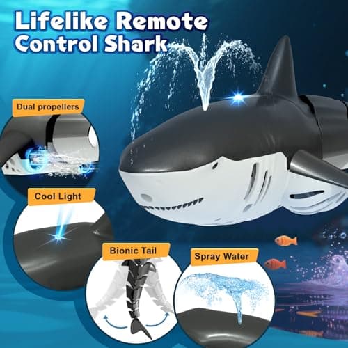 Playtigo 2.4Ghz Remote Control Shark Pool Toys for Boys Kids,Highly Realistic Shark Pool Toys for Kids,RC Boat Outdoor Water Toy with Light and Spray Water for Boys Girls Ages 6+ (with 2 Batteries) - Thumbnail 5
