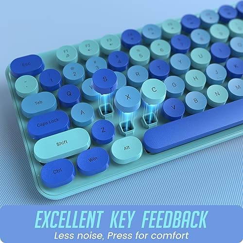 Wireless Keyboard and Mouse, LIZRROT Silent Keyboard Mouse Combo, Full-Sized Colorful Typewriter Keyboard with Round Keycaps, 2.4G Cute Mouse Compatible with PC/Laptop/Computer(Blue) - Thumbnail 3