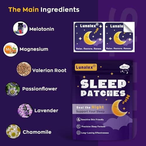 Lunalex 36ct Sleep Patches for Adults Extra Strength – All Natural Nighttime Comfort with Melatonin & Magnesium, Quick-Acting & Long-Lasting - Thumbnail 3