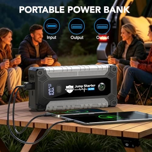 Car Jump Starter 6000A, Portable Jump Starter 12V Car Battery Booster Jump Box Pack for All Gas & 10.0L Diesel Engines with 3 Modes Flashlight and Jumper Cables (6000A) - Thumbnail 5