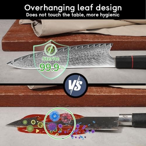 Damascus Chef Knife for Kitchen 8-Inch: Professional Japanese knives with G10 Ergonomic Handle, Cooking Knife with Gift Box - Thumbnail 3