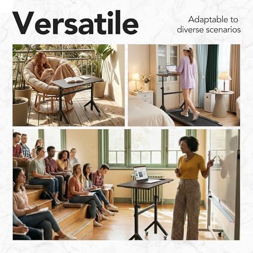 HUANUO 32'' Small Standing Desk with Wheels,28.7"-46.1" Heigh Adjustable Portable Rolling Desks,Mobile Stand Up Desk for Walking Pad and Treadmill,Sit to Stand Computer Workstation for Bedroom,Walnut - Thumbnail 6