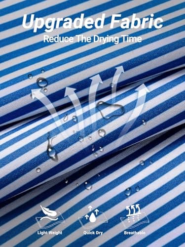 Arcweg Mens Swimming Trunks 2 in 1 with Boxer Liner 5.5" Quick Dry Swimwear Bathing Suit Swim Shorts with Zipper Pockets M(US) Blue Stripes - Thumbnail 6