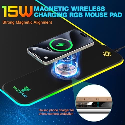 TARKARI Magnetic Wireless Charging RGB Mouse Pad, Large Gaming Desk Mat, 31.5"x11.8" Waterproof Mousepad, Ultra-Smooth Surface, Non-Slip Rubber Base, Desk Pad for Keyboard Laptop - Thumbnail 2