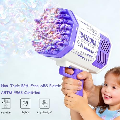 Petrella Toy Bubble Gun for Kids 69 Holes Bubble Machine for Toddlers 1-3 4-8 Girls Boys, Rechargeable Bazooka Bubble Blower Guns for Wedding Summer Outdoor Party with Bubble Solution - Thumbnail 4