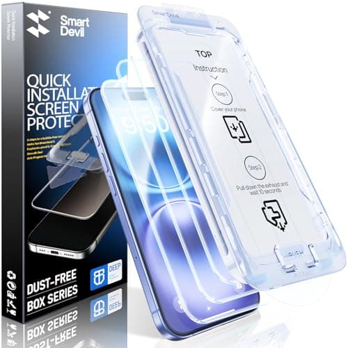 SMARTDEVIL 3 Pack for iPhone 16 Plus Screen Protector, 9H Hardness Military Grade Shatterproof, HD Clear Tempered Glass with Auto Dust-Elimination, Bubble Free, Easy Installation