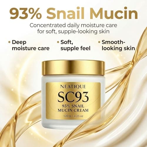 Neatique Snail Mucin Cream 93% for Skin Care, Intense Hydration & Dryness, SC93 Snail Mucin Moisturizer 120g, Natural Snail Secretion Filtrate & Non-GMO, Fast Absorbing & Non-Sticky, 4.23oz - Thumbnail 2
