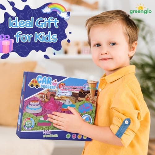 greenglo Kids Sensory Magic Sand Playset - 1.10 Lbs Color Sand Kit, 16 Pcs Molds (Cake/Dessert, car, sea Animal) & Tools, Ideal Sensory Bin for Boys & Girls Ages 3-8 - Thumbnail 6