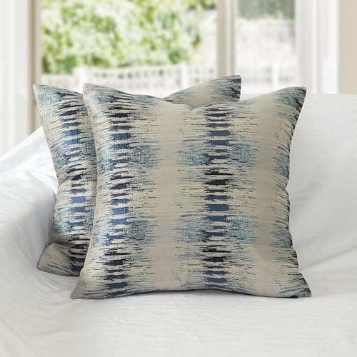 DOLLMEXX Jacquard Pillowcases 2 Piece Striped Jacquard Scandinavian Textured Decorative Throw Pillows Sofa 18"×18" Blue