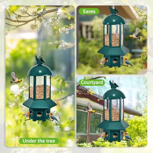 Professional Squirrel Proof Bird Feeders - Sorflife Large Capacity 5.06 lbs, Reliable and Rust Resistant Metal Bird Feeding Station for Prevents Squirrels from Stealing Food and Easy Refilling Green - Thumbnail 5