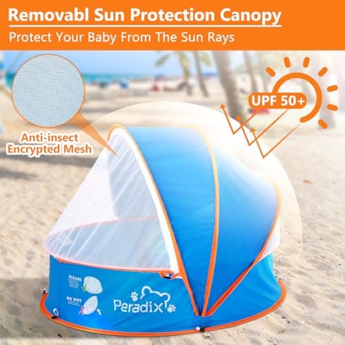 Peradix Paddling Pool for Kids & Pets Infant Ball Pit Tent, Baby Beach Tent, Toddler Wading Pool UV Sun Shelter Canopy with Mosquito Net, Portable Pop Up Tent Summer Beach Toys for Child - Thumbnail 3