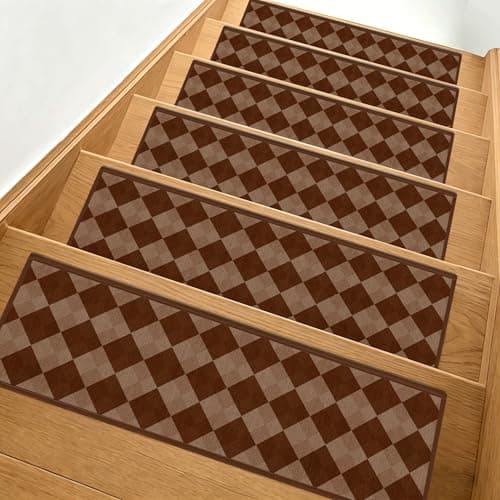 Non-Slip Carpet Stair Treads 15PCS, 8"x30" Peel and Stick Stair Runner for Wooden Steps Indoor, Washable Reusable Adhesive Backing, Pet-Friendly Safety Mats for Kids, Elders, Dogs - Image 1