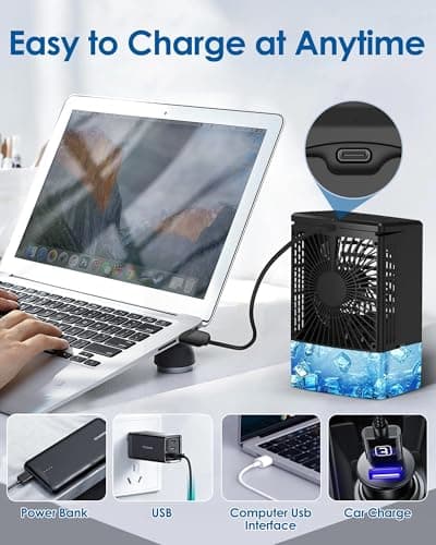 Mini Air Conditioner,Portable Air Conditioners,Evaporative Air Cooler Humidifier, 3 Speed Quiet Personal Cooling Fan, 7-Color LED Night Light, 4/8H Timer for Bedroom, Office, Camping, Room,Home - Thumbnail 5
