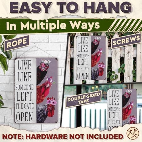 Metal Funny Chicken Coop Signs for Outside 8x12 inch - Live Like Someone Left The Gate Open Sign – Rustic Tin Farmhouse Wall Art and Vintage Chicken Decor for Kitchen, Porch, Barn, Backyard, or Garden - Thumbnail 5