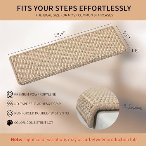Bullnose Carpet Stair Treads, 14Pack - 29.5"x9.5"x1.5" Stair Treads Non-Slip for Wooden, Peel and Stick Stair Runner, Edging Stair Protectors, Pet Friendly, Washable (14, Two-Tone) - Thumbnail 2