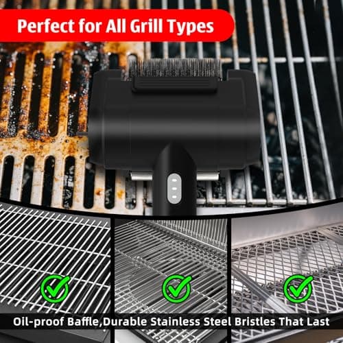 Electric Rechargeable Grill Brush,Grill Cleaner for Outdoor Grill with 800 RPM Motor - Bristle Stainless Steel Grill Cleaner with LED Light for BBQ, Heavy Duty Grill Cleaning Tool（Black） - Thumbnail 5