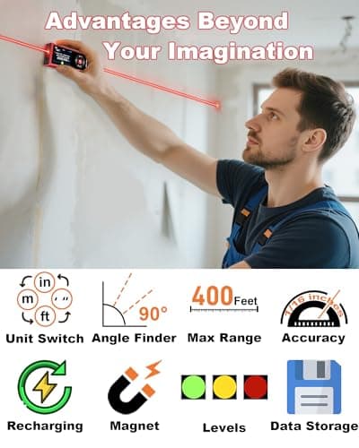 Dual Laser Measuring Tool, Rechargeable Laser Measure Tool with Long-Lasting Battery, 400Ft Laser Distance Meters with ±1/16" Accuracy, Laser Measurement Tool with Bubble Level for DIY Home Outdoor - Thumbnail 2