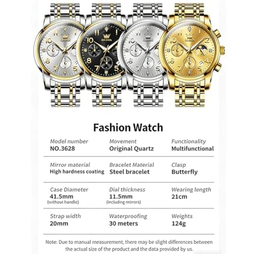 OLEVS Silver Watch for Men Luxury Chronograph Stainless Steel Waterproof Mens Watches Classic Analog Men's Wrist Watches Date Moon Phase Big Face Easy Read Man Watch Relojes para Hombres - Thumbnail 6