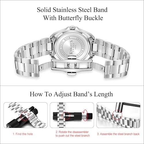 KNISKRED Sports Watch for Men with Easy Read Dial and Stainless Steel Band or Silicone Band Water Resistant (Silver Blue) - Thumbnail 6