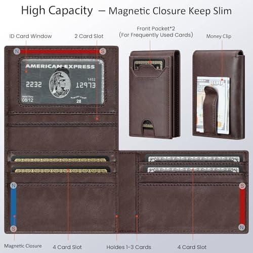 furid Leather Slim Wallet for Men Minimalist: Magnetic Closure Bifold Front Pocket Wallets with Money Clip - Rfid Credit Card Holder Wallet - Gifts for Men at Birthday - Thumbnail 2