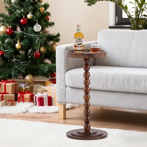 TRUNYAQI Small Drink Table, Round Drink Side Tables for Small Spaces, Wood Martini Table for Bedside and Sofa Couch, Pedestal Cocktail Coffee End Table for Living Room, Bedroom, Corners (Walnut) - Thumbnail 2