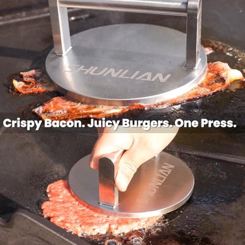 SHUNLIAN Smash Burger Press, 6 Inch Heavy Duty Burger Smasher Tool, 3.1lb Non-Stick Smooth Stainless Steel Grill Press for Flat Top Griddle, BBQ & Kitchen Use, Ground Beef, Meats, Bacon, Steak - Thumbnail 3