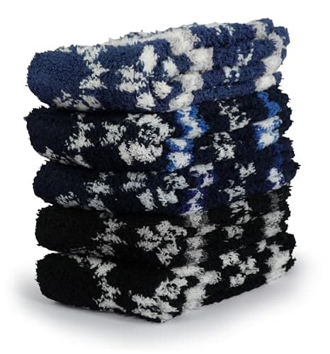 BenSorts Gripper Slipper Socks for Men Stocking Stuffers Warm House Grip Socks for Father Husband 5 Pairs Gifts Snowflake Christmas - Thumbnail 3