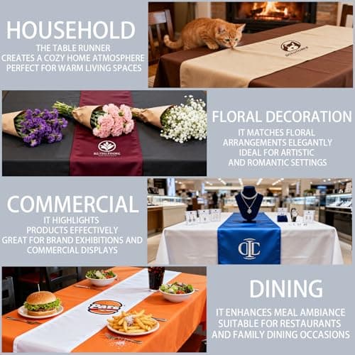 Ships Next Day Custom Table Runner with Logo Text Personalized Vendor Display Supplies - Events, Parties, Ceremonies Vendor Booth Display Items Small Business Essentials (13 x 72inch) - Thumbnail 5
