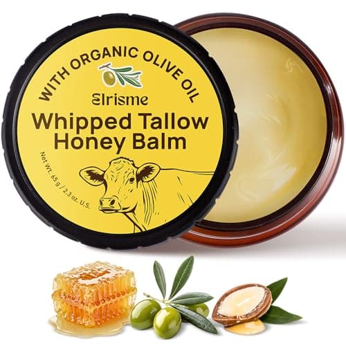 Elrisme Beef Tallow for Skin, Whipped Beef Tallow and Honey Balm for Face & Body, Grass-Fed Tallow Moisturizer for Dry and Sensitive Skin, Natural Lotion, 2.3 oz - Image 1