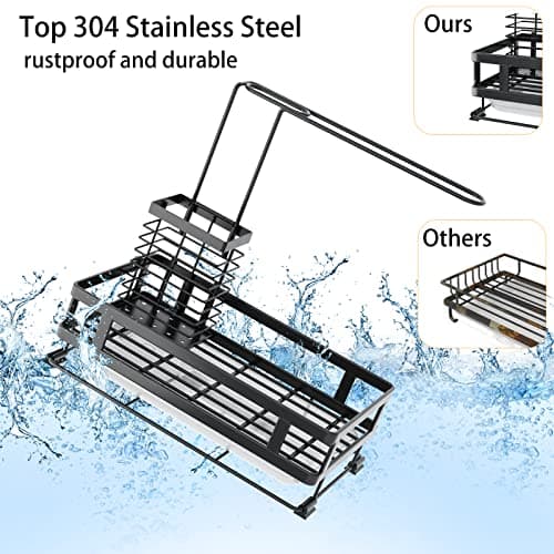 Godboat Kitchen Sink Organizer with Brush Rack, 304 Stainless Steel Dish Soap Dispenser, Sponge Holder for Kitchen Sink, Sink Caddy with Drain-Pan, Cool Kitchen Gadgets & Gifts for Women, Christmas - Thumbnail 5