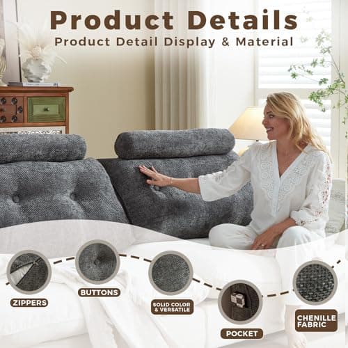 ZERALIVEN Headboard Pillow for Queen – Chenille Large Triangular Wedge Pillow for Headboard Gap, Daybed and Couch Backrest, Reading and Sitting Up in Bed with Removable Washable Cover, Dark Gray - Thumbnail 3
