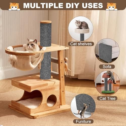 Cat Scratch Furniture Protector, 78.7"x15.8" Cat Scratching Mat, Trimmable Self-Adhesive Cats Claws Scratch Pads, DIY Carpet Mat Replacement for Cats Tree, Cats Wall Shelves, Dark Grey - Thumbnail 5