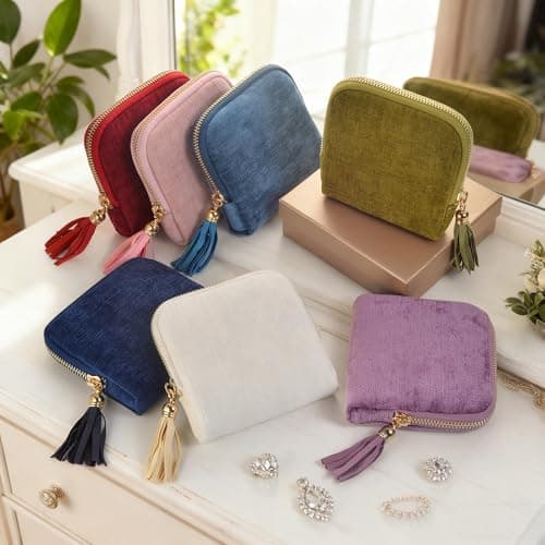 Small Travel Jewelry Case, Soft Velvet Organizer Pouch for Bangle, Bracelets, Large Earrings, Beaded necklace, Anti-Scratch & Portable Jewelry Bag Holder for Travel & Everyday Use (Olive Green) - Thumbnail 6