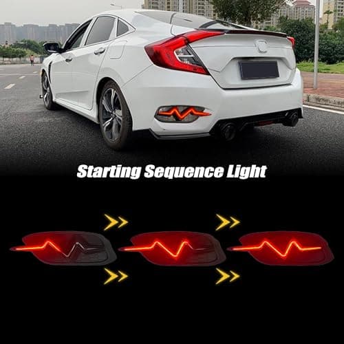 KYSLFZ LED Rear Bumper Light for Honda Civic 2016 2017 2018 2019 2020 2021 LX EX Touring Sedan Tail Bumper Reflector Light Brake Running Lights Sequential Flash Turn Signal Lamps,Black Lens - Thumbnail 4