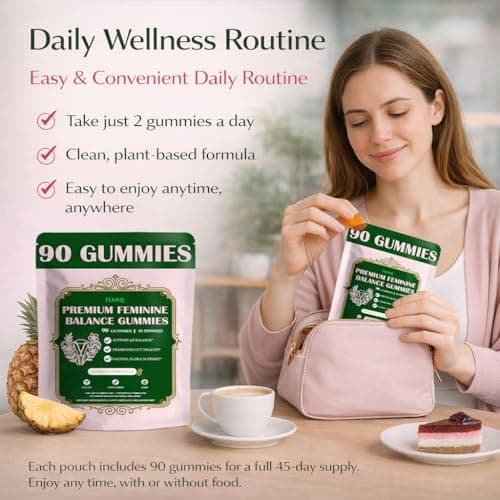JianQ Premium Feminine Balance Gummies for Women - pH Balance Support & Vaginal Probiotic with Hawaiian Pineapple Flavor, Vegan, Gluten-Free – 90 Gummies (45 Servings) - Thumbnail 6